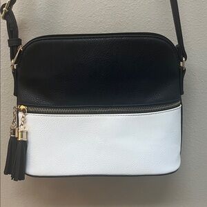 Black/White Crossbody Shoulder Purse with Gold accents